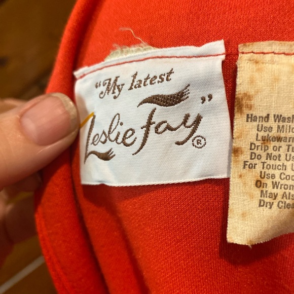 Vintage 60s Orange Maxi Dress Disco V-Neck Ruffled Knit Leslie Fay Knit Party - Picture 8 of 8